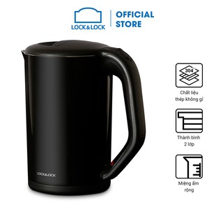 [Mã ELHADEV giảm 4% đơn 300K] Ấm đun bằng thép không gỉ Lock&amp;Lock, 1.7L màu đen EJK738BLK