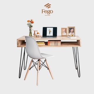 [Freeship HN] Bàn làm việc có ngăn chân sắt hairpin/ Bàn gỗ thông tự nhiên FEGO