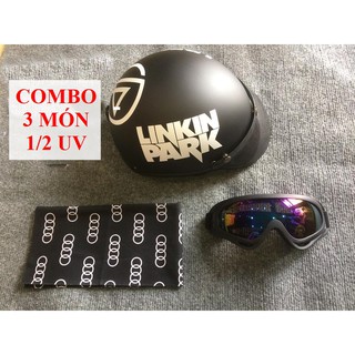 Đổ buôn - Combo 3 món - mũ 1/2 ,kính uv, combo đi phượt, du lịch, dã ngoại, motor, xe máy.