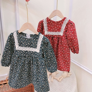 Váy Bé Gái Hoa Nhung Lì Ren Cổ Vuông Thu Đông Dễ Thương Cho Bé Từ 8-19kg Mã V08