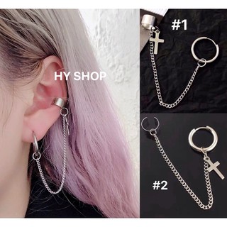 khuyên tai và kẹp vành tai titan phối thánh giá không gỉ nam nữ unisex bts cá tính