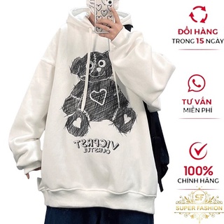 Áo Khoác Hoodie Nam Super Fashion IN Chú Gấu Dễ Thương Form Rộng Nỉ Ngoại Mền Mịn Hot Trend