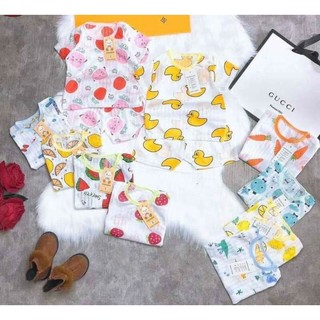 BỘ COTTON GIẤY CỘC TAY ÁO CHUI CỔ CÚC VAI CHO BÉ 3-15 KG