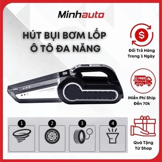 Máy Hút Bụi Ô Tô, Bơm Lốp Ô Tô Đa Năng 4 trong 1 Hút Bụi, Bơm Lốp Xe Ô Tô, Đo Áp Suất Lốp, Chiếu Sáng