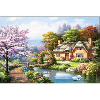 TRANH ĐÍNH ĐÁ Phong cảnh ngôi nhà hạnh phúc 88638 |100x67CM| _Chưa đính
