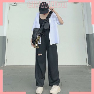 [Culottes] Quần culottes ống rộng nữ rách gối siêu hot trend