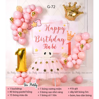 [Mã LIFEXANH03 giảm 10% đơn 500K] Set Bóng Trang Trí Thôi Nôi Sinh Nhật Bé Gái Tone Hồng Công Chúa