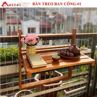 Bàn gỗ treo ban công gấp gọn kích thước D56cmxR35cm chất liệu gỗ thông nhập khẩu cao cấp Anzzar BBC-01