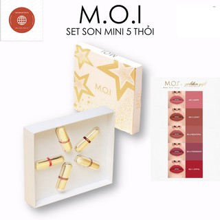 Son Môi Mini - Set 5 Thỏi Love M.O.I Mini Hồ Ngọc Hà - Golden Gift - MOI Cosmetics