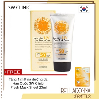 Kem Chống Nắng 3w Clinic Intensive Uv Sunblock Cream Spf 50 + Pa+++ 70 Ml + Tặng 1 mặt nạ dưỡng da Hàn Quốc 3W Clinic