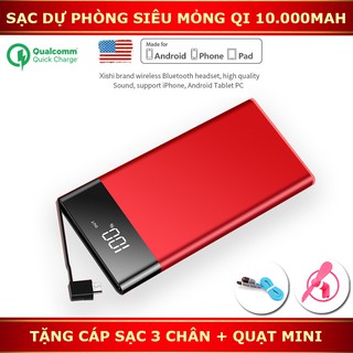 [TẶNG CÁP 3 CHÂN + QUẠT MINI] Sạc dự phòng siêu mỏng kim loại nguyên khối S600 - CHUẨN QI 10000mAh.