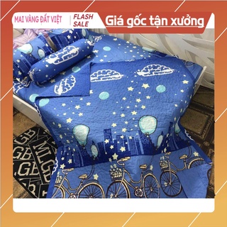 [Free ship-Giá rẻ nhất]Bộ ga kèm vỏ gối nằm poly 1m6 xe đạp sao xanh