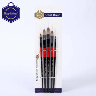 Bộ 5 cọ vẽ màu nước đầu oval Keep Smiling thân đỏ đen, đầu cọ nylon mềm mượt