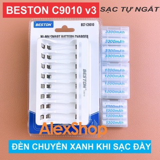 [Sạc C9010]  Bộ Pin Sạc BESTON AA/AAA 3300/3000/1200/1300mAh Pin Sạc Hoặc Kèm Sạc 8 cổng C9010 2021