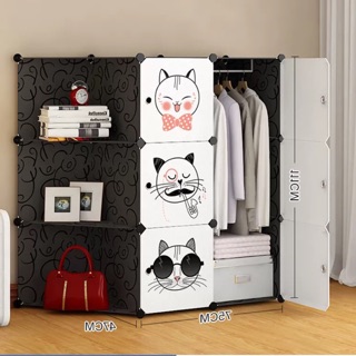 TỦ NHỰA GHÉP 6+3 GÓC THÂN ĐEN CỬA MÈO SÂU 47cm. Tặng kèm 1 treo đồ.
