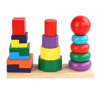 Bộ giáo cụ Montessori xếp trụ 3 cọc cho bé - Đồ chơi gỗ tháp cầu vồng