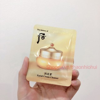 Gói kem tẩy trang whoo vàng giúp làm sạch da, chống lão hóa, giảm mụn cream cleanser 3ml