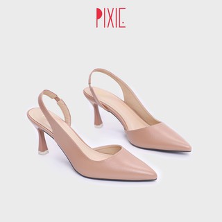 Giày Cao Gót 7cm Khoét Eo Hậu Thun Da Thật Pixie X683