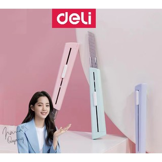 Dao rọc giấy Deli 2038 nhỏ gọn xinh xắn nhiều màu tiện dụng 13 nấc