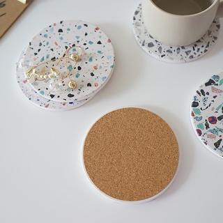 Miếng lót ly, đế lót cốc làm bằng đá thấm hút nước hoạ tiết Terrazzo phong cách Hàn Quốc