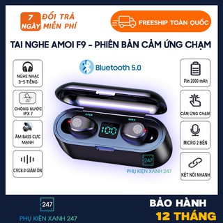 Tai nghe không dây 5.0 Amoi F9 ⚡️Đ𝐈̉𝐍𝐇 𝐍𝐇𝐀̂́𝐓⚡️  Âm Thanh SIÊU ÊM, chống nước, Pin 2000Mah Kiêm Sạc dự phòng