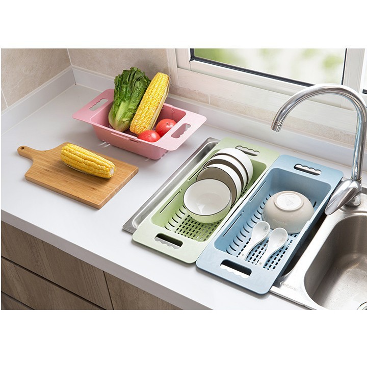 Rổ gác bồn rửa chén lúa mạch xếp gọn, đựng rau củ, chén dĩa C20