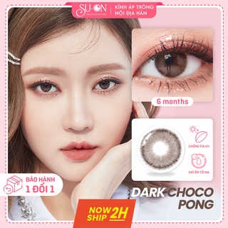 Lens cận nâu tự nhiên DARK CHOCO PONG kính áp tròng Hàn Quốc chính hãng 14mm,  siêu êm 6 tháng