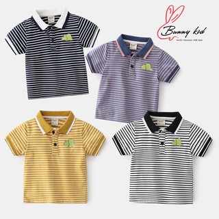 Áo Polo cho bé WELLKIDS áo có cổ bé trai hoạ tiết kẻ ngang in hình tê giác