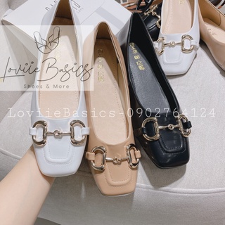 GIÀY BÚP BÊ LOVIIE BASICS - GIÀY NỮ MŨI VUÔNG THỜI TRANG - SỤC BỆT KHÓA XÍCH VÀNG B211203