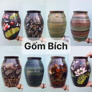 Bình Hoa Men Mộc Dáng Chum Lọ Hoa Miệng Rộng Gốm Sứ Bát Tràng - Gốm Bích