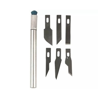 Dao Khắc Trổ Cán Bạc Kèm 6 Lưỡi Khắc Trổ Đa Năng