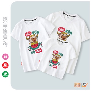 Áo gia đình mẫu Cầu vừa đủ ăn ấn tượng - Thun cotton dày dặn, màu trắng SGY-201 | SG