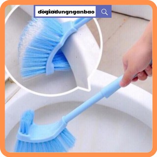 Cọ bồn cầu toilet 2 đầu chà vệ sinh nhà tắm cán dài lông chổi mềm bằng nhựa cao cấp màu xanh hồng