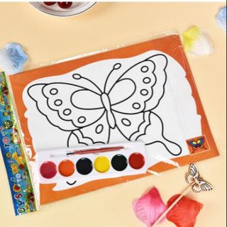 Combo 10 Bộ tranh tô cọ gồm 2 tờ tranh 19x26cm. Và 6 màu nước, 1 cây cọ