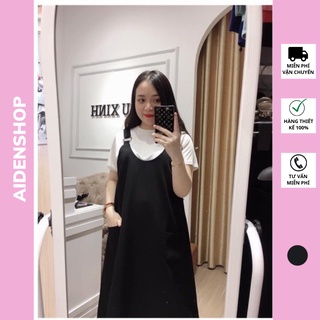 Yếm bầu công sở yếm rời màu đen Aidenshop Váy yếm suông có túi trước đủ size 40-80kg