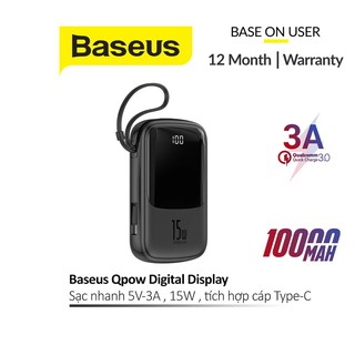 Pin dự phòng sạc nhanh 3A Baseus Qpow Digital kèm cáp Type-C trang bị cổng Usb dung lượng 10000mAh tích hợp LCD báo pin