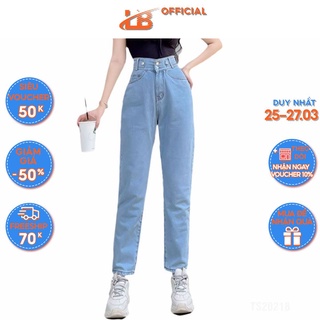 Quần baggy jean nữ LB lưng cao, kết đai 2 bên, 2 màu xanh - xám, LB3216