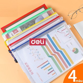 TÚI lưới PVC trong suốt Deli clear bag đựng tài liệu chống nước khổ A4 có khóa kéo tiện dụng