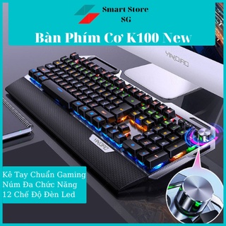Bàn Phím Máy Tính, Bàn Phím Cơ Gaming K100 Full LED Có Kê Tay Phím Cơ Gõ Cực Đã Cho Laptop Máy Tính PC