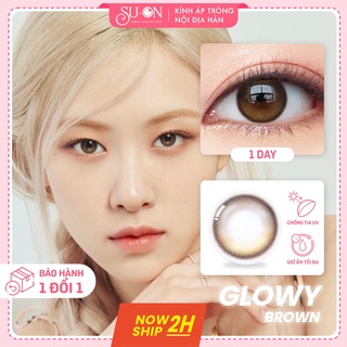 Lens 1 ngày Olens GLOWY BROWN áp tròng 14,2mm, nâu tự nhiên long lanh Hàn Quốc, siêu êm đeo 24h
