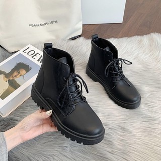 Giày boots nữ cổ cao đen ulzzang có lót lông cao 3cm (ảnh thật)