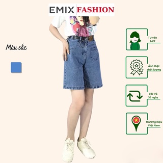 Quần short jean túi trước EMIX (màu xanh), dáng lửng, ống rộng, cạp cao, chất jean đẹp không phai màu 9015