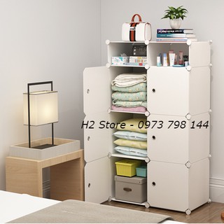 TỦ LẮP GHÉP ĐA NĂNG ĐỂ QUẦN ÁO CHO TRẺ 6 Ô VÀ 2 Ô NHỎ CỬA TRẮNG ĐỤC THÔNG MINH sâu 47cm