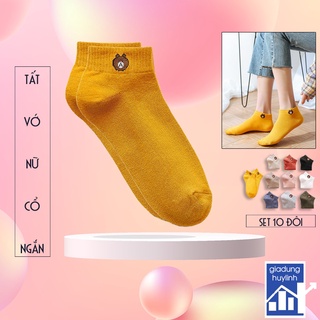 Tất nữ, tất nam nữ cổ ngắn hình gấu set 10 đôi tặng kèm túi đựng dây rút