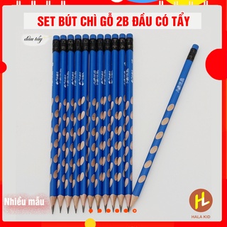 Combo 10 chiếc Bút chì gỗ 2B đầu tẩy tặng 1 GỌT CHÌ tiện lợi