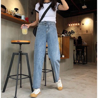 [ HOT KHÔNG THỂ TẢ!! ] QUÀN JEAN ỐNG RỘNG NỮ CAO CẤP HADI LƯNG 2 SỌC KÈM 2 NÚT CỰC HOT-NL12358