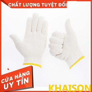 Găng tay bảo hộ loại len sợi trắng thoáng khí, bảo vệ tay Khaison freesize