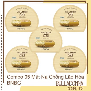 [Hàng Chính Hãng, Có Tem] Combo 05 Mặt Nạ Chống Lão Hóa BNBG Vita Cocktail Foil Mask Cho Da Khô 30ml x 05 #Age