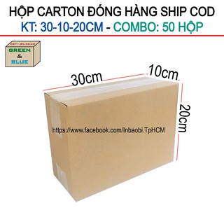 50 Hộp 30x10x20 cm, Xoay chiều của hộp 30x20x10 cm (Green &amp; Blue Box, Thùng giấy - Hộp giấy giá rẻ)