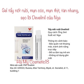 Gel tẩy nốt ruồi, mụn cóc, mụn thịt, tàn nhang, sẹo lồi Develinil của Nga